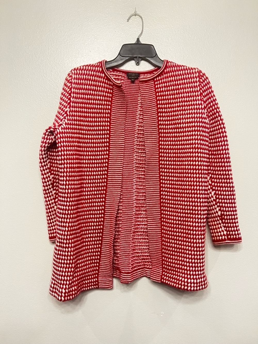 Talbots Merino Wool Red and White Open-Front Knit‎ Cardigan Size Large P